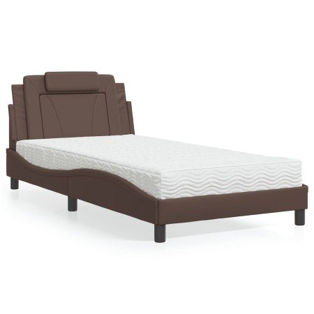 Cama con colchón cuero sintético marrón 100x200 cm en Camas y somieres | Comprar online en Foro24