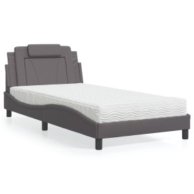 Cama con colchón cuero sintético gris 100x200 cm