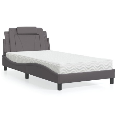 Cama con colchón cuero sintético gris 100x200 cm