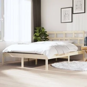 Small solid wood double bed frame 120x190 cm by vidaXL, Beds and slatted bases - Ref: Foro24-3101188, Price: 113,78 €, Discou...