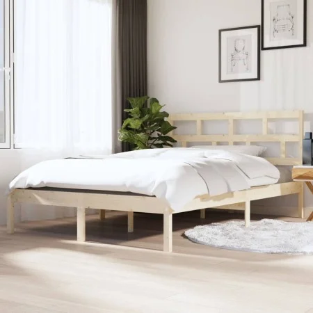 Small solid wood double bed frame 120x190 cm by vidaXL, Beds and slatted bases - Ref: Foro24-3101188, Price: 113,78 €, Discou...
