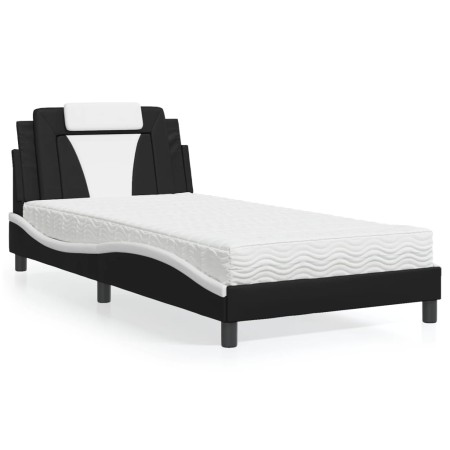 Cama con colchón cuero sintético negro y blanco 100x200 cm