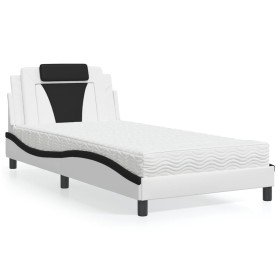 Cama con colchón cuero sintético blanco y negro 100x200 cm en Camas y somieres | Comprar online en Foro24