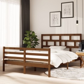 Estructura de cama madera maciza King marrón miel 150x200 cm