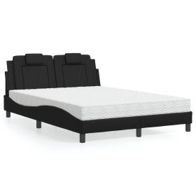 Cama con colchón cuero sintético negro 140x190 cm Cama con colchón cuero sintético negro 140x190 cm