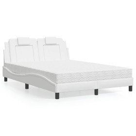 Cama con colchón cuero sintético blanco 140x190 cm Cama con colchón cuero sintético blanco 140x190 cm