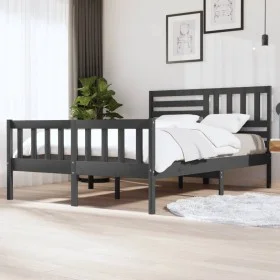 Gray solid wood bed frame 150x200 cm by vidaXL, Beds and slatted bases - Ref: Foro24-3101160, Price: 175,43 €, Discount: %