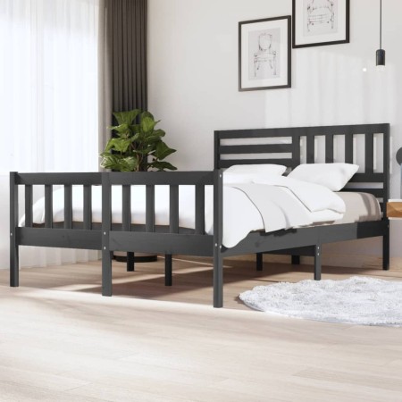 Estructura de cama de madera maciza gris 150x200 cm de vidaXL, Camas y somieres - Ref: Foro24-3101160, Precio: 170,39 €