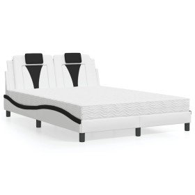 Cama con colchón cuero sintético blanco y negro 140x190 cm en Camas y somieres | Comprar online en Foro24