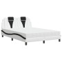Cama con colchón cuero sintético blanco y negro 140x190 cm