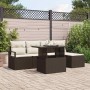 Conjunto de sofá de jardín con cojín 6 pcs Marrón y crema