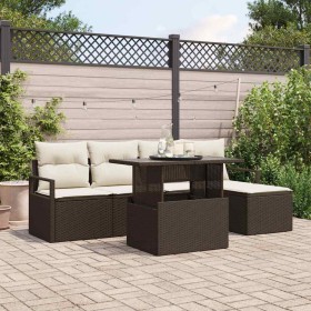 Conjunto de sofá de jardín con cojín 6 pcs Marrón y crema
