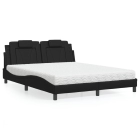 Cama con colchón cuero sintético negro 160x200 cm