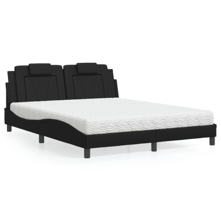 Cama con colchón cuero sintético negro 160x200 cm