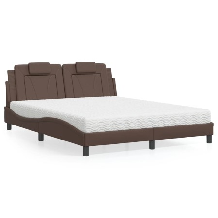 Cama con colchón cuero sintético marrón 160x200 cm en Camas y somieres | Comprar online en Foro24