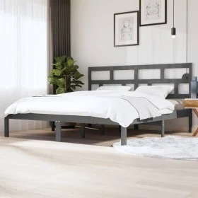 Solid gray pine wood bed frame 200x200 cm by vidaXL, Beds and slatted bases - Ref: Foro24-3101240, Price: 170,83 €, Discount: %