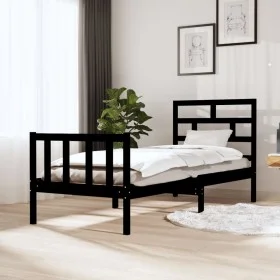 Solid black pine wood bed frame 75x190 cm by vidaXL, Beds and slatted bases - Ref: Foro24-3101312, Price: 123,99 €, Discount: %