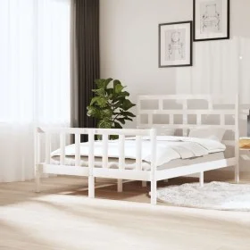 Solid white pine wood bed frame 140x200 cm by vidaXL, Beds and slatted bases - Ref: Foro24-3101349, Price: 142,20 €, Discount: %