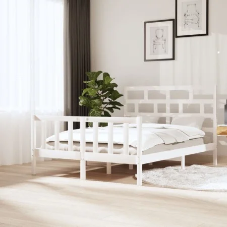 Massiver Bettrahmen aus weißem Kiefernholz, 140 x 200 cm von vidaXL, Betten und Lattenroste - Ref: Foro24-3101349, Preis: 142...