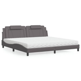 Cama con colchón cuero sintético gris 200x200 cm
