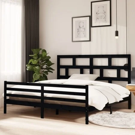 Solid black pine wood bed frame 200x200 cm by vidaXL, Beds and slatted bases - Ref: Foro24-3101307, Price: 184,02 €, Discount: %
