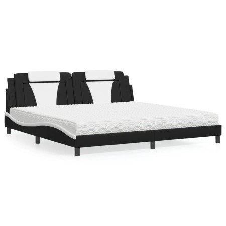 Cama con colchón cuero sintético negro y blanco 200x200 cm