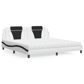 Cama con colchón cuero sintético blanco y negro 200x200 cm