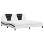 Cama con colchón cuero sintético blanco y negro 200x200 cm