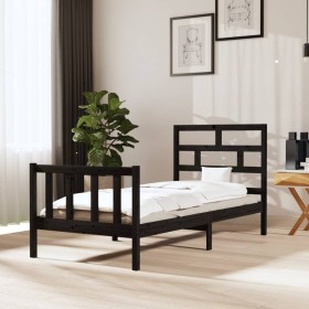 Solid black pine wood bed frame 100x200 cm by vidaXL, Beds and slatted bases - Ref: Foro24-3101342, Price: 140,54 €, Discount: %