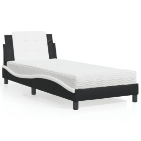 Cama con colchón cuero sintético negro y blanco 80x200 cm