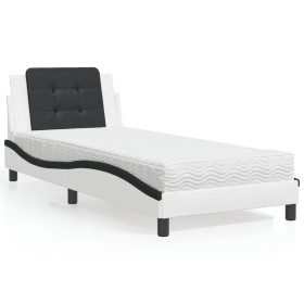 Cama con colchón cuero sintético blanco y negro 80x200 cm