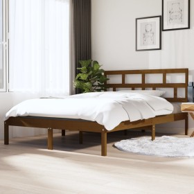 Estructura de cama doble madera maciza marrón miel 120x190 cm