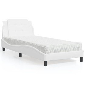 Cama con colchón cuero sintético blanco 90x190 cm Cama con colchón cuero sintético blanco 90x190 cm
