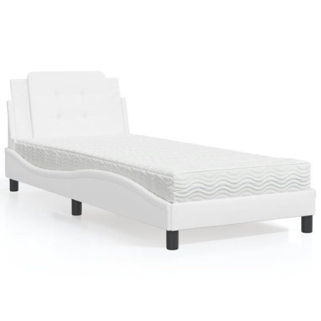 Cama con colchón cuero sintético blanco 90x190 cm