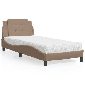 Cama con colchón cuero sintético capuchino 90x190 cm Cama con colchón cuero sintético capuchino 90x190 cm