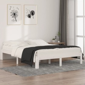 White solid wood bed frame King Size 150x200 cm by vidaXL, Beds and slatted bases - Ref: Foro24-810371, Price: 112,84 €, Disc...