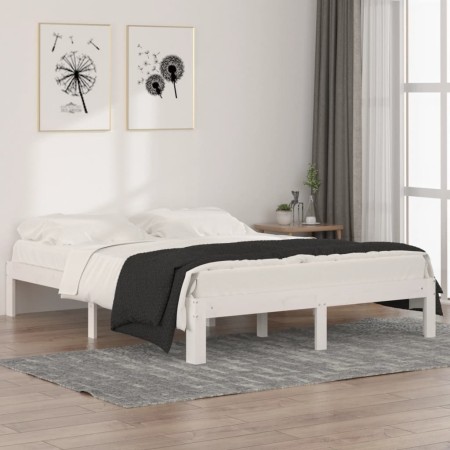 White solid wood bed frame King Size 150x200 cm by vidaXL, Beds and slatted bases - Ref: Foro24-810371, Price: 112,84 €, Disc...