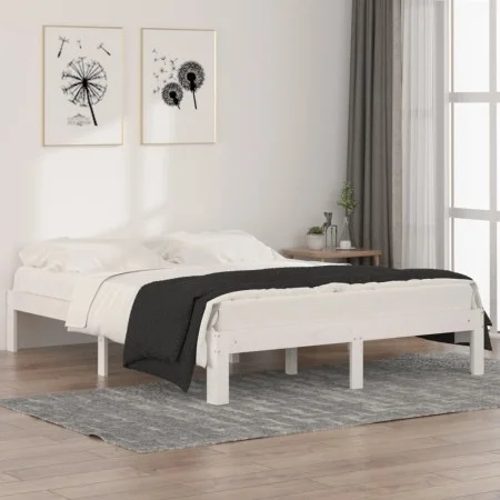White solid wood bed frame King Size 150x200 cm by vidaXL, Beds and slatted bases - Ref: Foro24-810371, Price: 111,39 €, Disc...