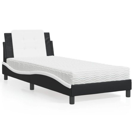Cama con colchón cuero sintético negro y blanco 90x190 cm en Camas y somieres | Comprar online en Foro24
