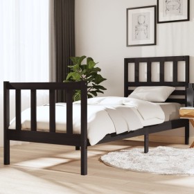 Black single solid wood bed frame 75x190 cm by vidaXL, Beds and slatted bases - Ref: Foro24-3101117, Price: 130,17 €, Discoun...