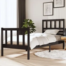 Black single solid wood bed frame 75x190 cm by vidaXL, Beds and slatted bases - Ref: Foro24-3101117, Price: 128,47 €, Discoun...