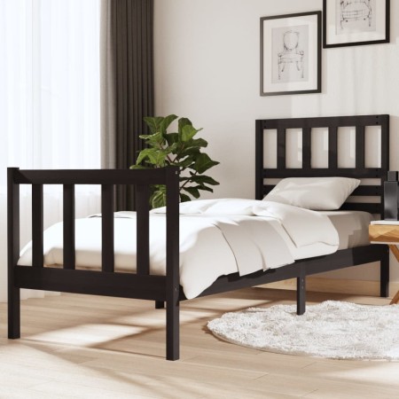 Black single solid wood bed frame 75x190 cm by vidaXL, Beds and slatted bases - Ref: Foro24-3101117, Price: 130,17 €, Discoun...