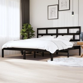 Estructura de cama de madera maciza de pino negra 200x200 cm