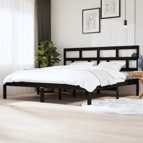 Solid black pine wood bed frame 200x200 cm by vidaXL, Beds and slatted bases - Ref: Foro24-3101242, Price: 171,26 €, Discount: %