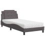 Cama con colchón cuero sintético gris 90x200 cm