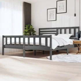 Gray solid wood bed frame 200x200 cm by vidaXL, Beds and slatted bases - Ref: Foro24-3101175, Price: 191,63 €, Discount: %