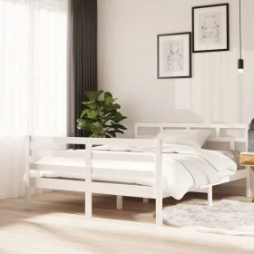 Solid white pine wood bed frame 140x190 cm by vidaXL, Beds and slatted bases - Ref: Foro24-3101264, Price: 141,00 €, Discount: %