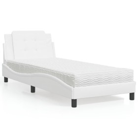 Cama con colchón cuero sintético blanco 100x200 cm
