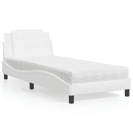 Cama con colchón cuero sintético blanco 100x200 cm