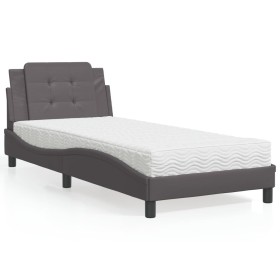 Cama con colchón cuero sintético gris 100x200 cm